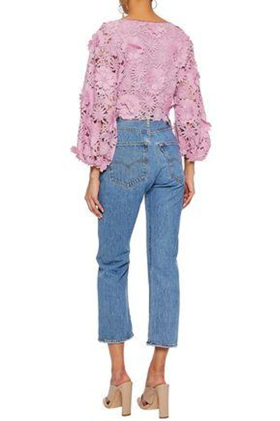 Shop Milly Woman Camilla Cropped Floral-appliquéd Guipure Lace Top Lavender