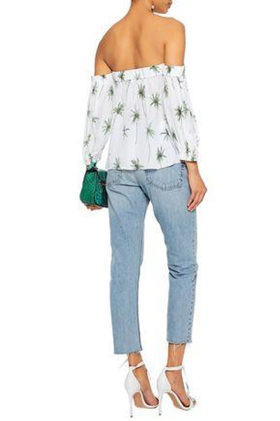 Shop Milly Off-the-shoulder Printed Silk Blouse In White