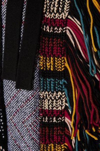 Shop Chloé Fringed Embellished Wool-blend Poncho In Black