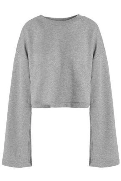 Shop Alexander Wang T Tie-back Cropped Cotton-blend Terry Top In Gray