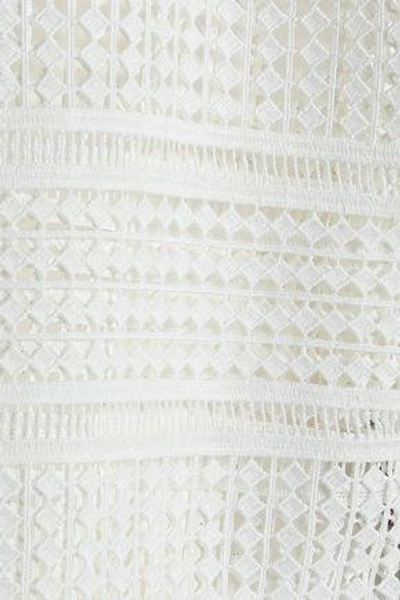 Shop Matthew Williamson Woman Lace-up Pompom-trimmed Guipure Lace Top White