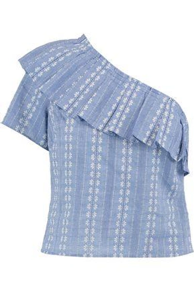 Shop Splendid Woman One-shoulder Cotton-jacquard Top Blue