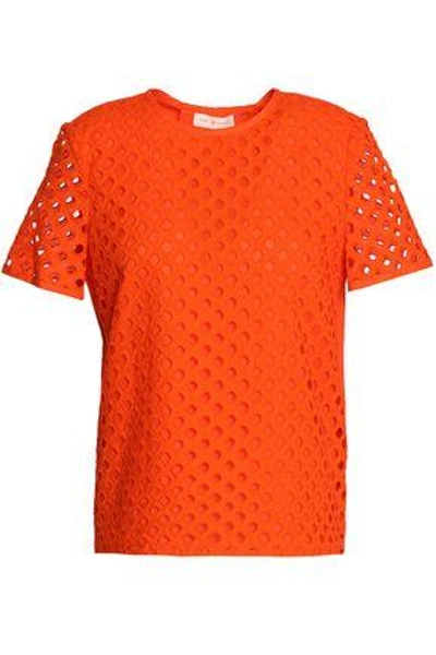 Shop Tory Burch Woman Broderie Anglaise Cotton Top Bright Orange