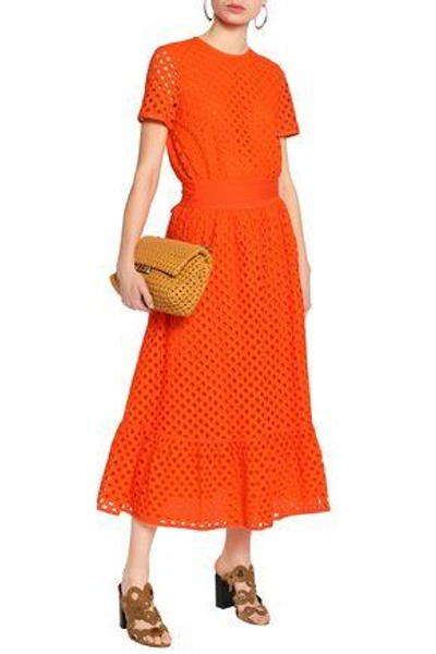 Shop Tory Burch Woman Broderie Anglaise Cotton Top Bright Orange