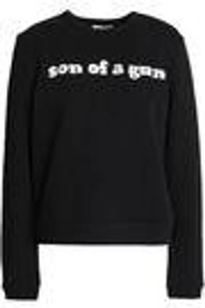 Shop Zoe Karssen Woman Flocked Cotton-terry Sweatshirt Black
