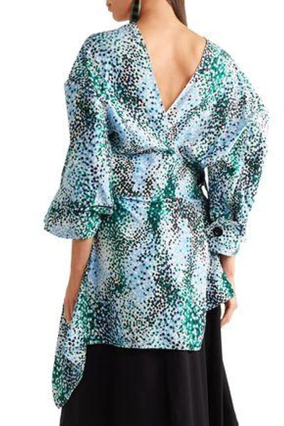 Shop Marni Woman Draped Printed Silk Crepe De Chine Wrap Top Azure