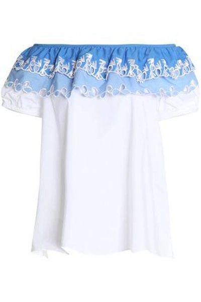 Shop Peter Pilotto Woman Off-the-shoulder Embroidered Cotton-poplin Top White