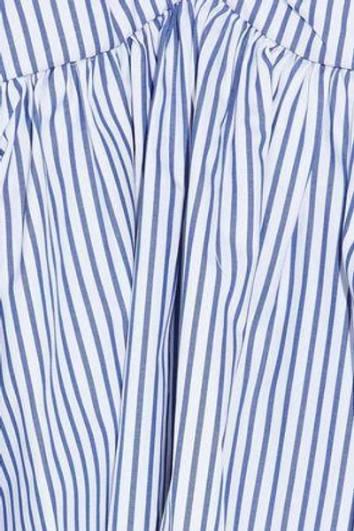 Shop Caroline Constas Max Off-the-shoulder Striped Cotton-poplin Top In Light Blue
