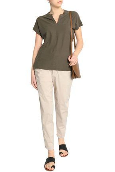 Shop James Perse Woman Cotton And Linen-blend Slub Jersey Top Army Green