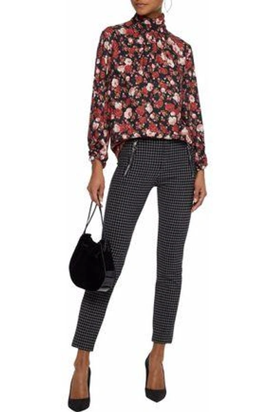 Shop Mother Of Pearl Woman Gathered Floral-print Twill Turtleneck Top Crimson