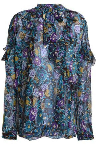 Shop Anna Sui Woman Pussy Bow Printed Silk Top Blue