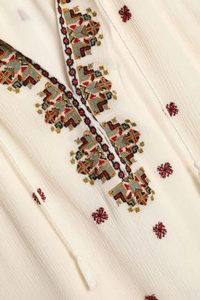 Shop Joie Woman Eniko Embroidered Silk Crepe De Chine Top Ecru