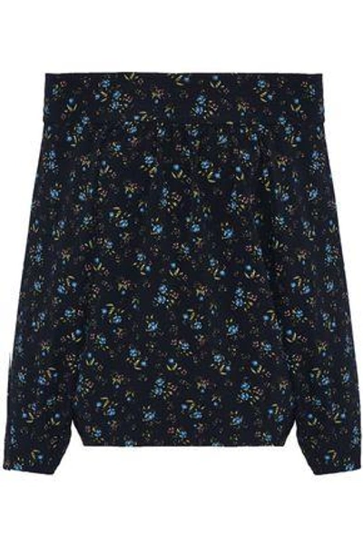 Shop Marissa Webb Woman Off-the-shoulder Floral-print Crepe De Chine Top Midnight Blue