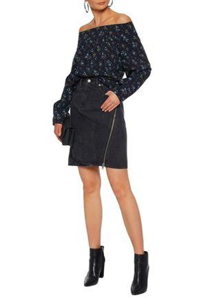 Shop Marissa Webb Woman Off-the-shoulder Floral-print Crepe De Chine Top Midnight Blue