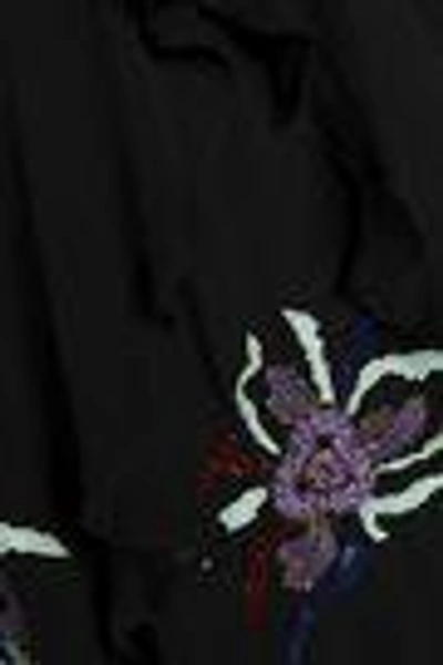 Shop Cinq À Sept Moma Ruffle-trimmed Cutout Embellished Silk Top In Black