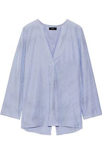 Shop Theory Woman Pinstriped Cotton-poplin Shirt Blue