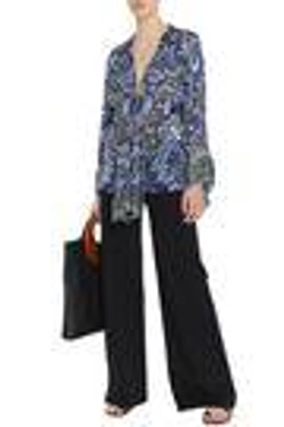 Shop Camilla Woman Embellished Printed Silk Crepe De Chine Blouse Blue