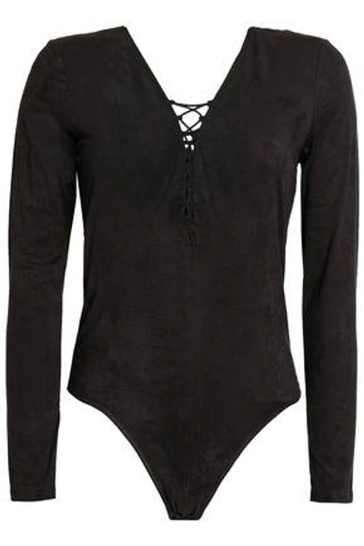 Shop Alexander Wang T Lace-up Stretch-jersey Bodysuit In Dark Gray