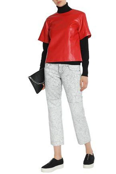 Shop Msgm Woman Faux Leather Top Red