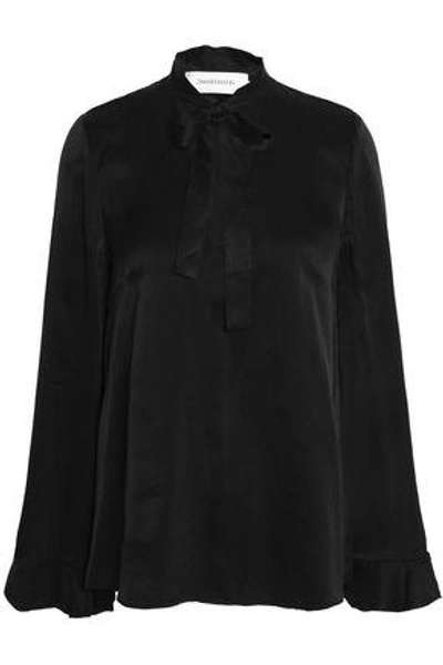 Shop Zimmermann Pussy-bow Washed-silk Blouse In Black