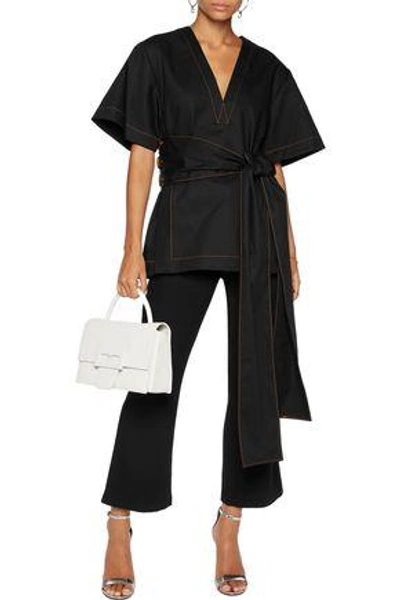 Shop Ellery Woman Belted Cotton-twill Top Black