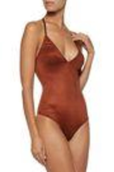 Shop Fleur Du Mal Woman Stretch-jersey Bodysuit Brown