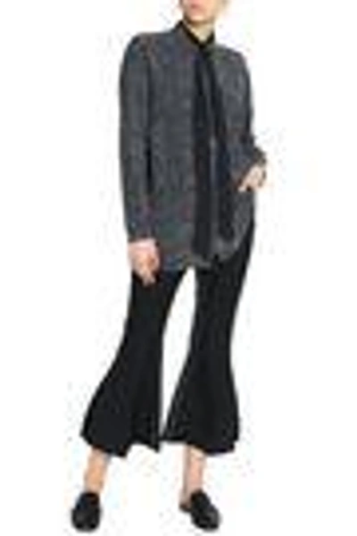 Shop Kate Moss Equipment Woman Paneled Snake-print And Polka Dot Silk Top Dark Gray