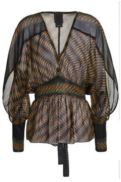Shop Anna Sui Woman Printed Silk-chiffon Blouse Light Brown