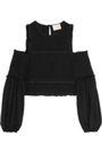 Shop Cinq À Sept Woman Pascal Cold-shoulder Shirred Silk Top Black