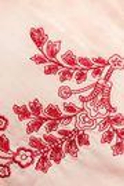 Shop Cinq À Sept Woman Tie-front Embroidered Satin Top Blush
