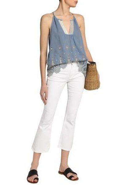 Shop Joie Woman Broderie Anglaise Cotton-chambray Top Light Denim