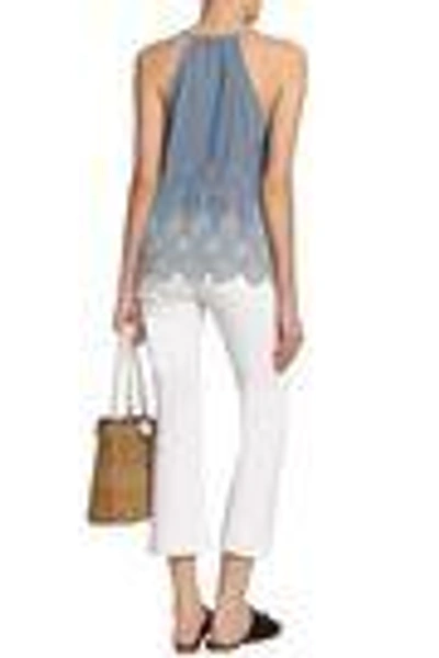 Shop Joie Woman Broderie Anglaise Cotton-chambray Top Light Denim