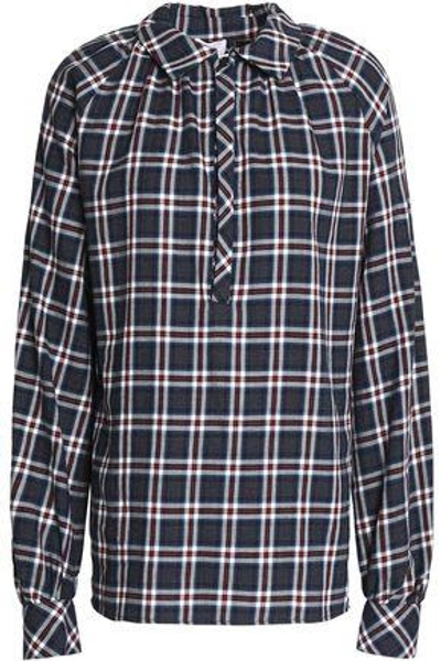 Shop Stella Jean Woman Checked Cotton-flannel Shirt Navy