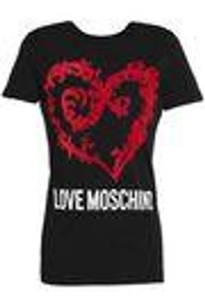 Shop Love Moschino Woman Printed Cotton-jersey T-shirt Black