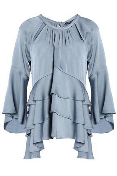 Shop Marissa Webb Woman Cutout Tiered Satin-crepe Blouse Light Blue