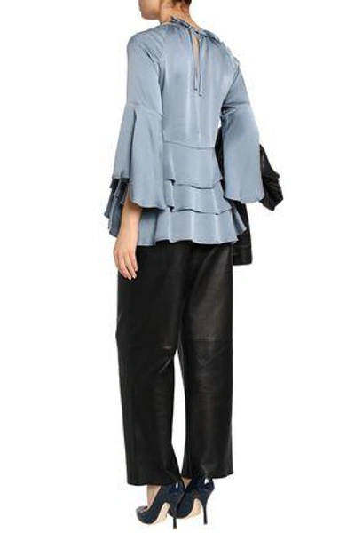 Shop Marissa Webb Woman Cutout Tiered Satin-crepe Blouse Light Blue