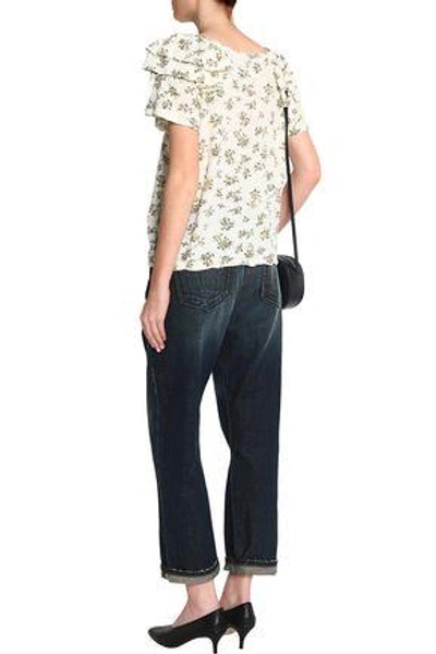 Shop Current Elliott Woman Floral-print Slub Linen And Cotton-blend Jersey T-shirt Ivory