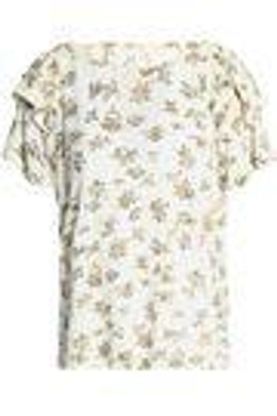 Shop Current Elliott Woman Floral-print Slub Linen And Cotton-blend Jersey T-shirt Ivory