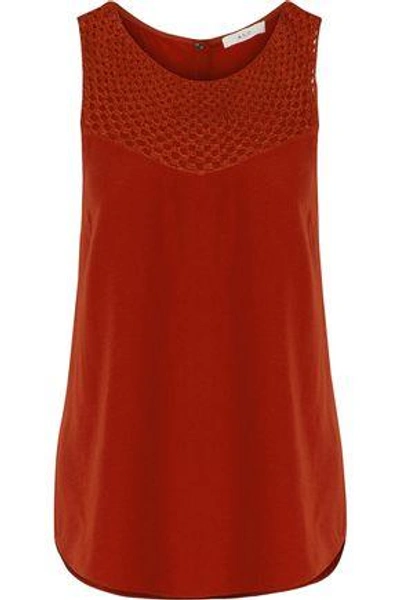 Shop A.l.c . Woman Quinn Silk-blend Crochet-paneled Crepe De Chine Top Brick