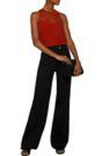 Shop A.l.c . Woman Quinn Silk-blend Crochet-paneled Crepe De Chine Top Brick