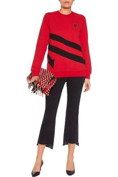 Shop Love Moschino Woman Appliquéd Cotton-blend Sweatshirt Red