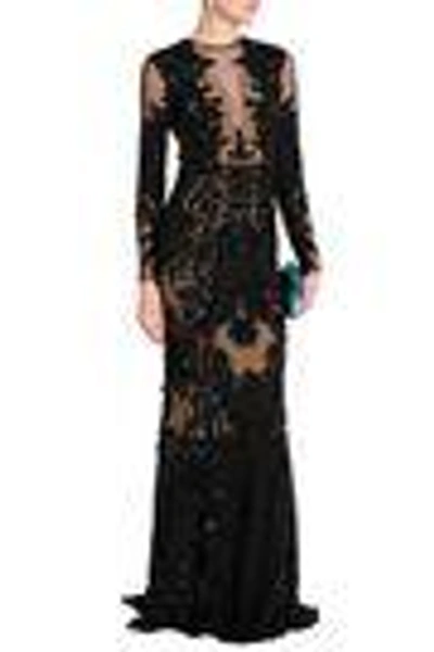 Shop Zuhair Murad Woman Embellished Organza Gown Black