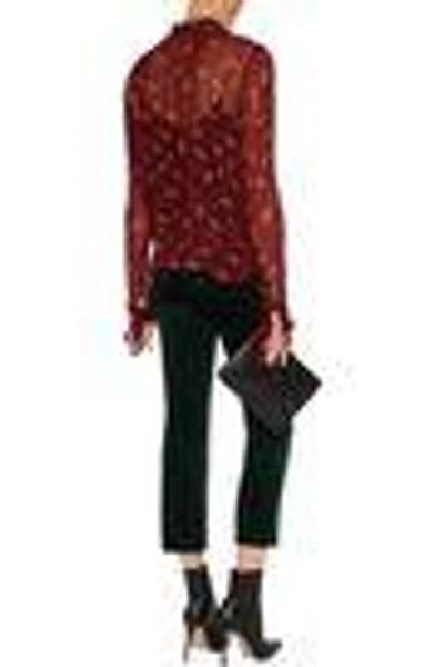 Shop Etro Woman Ruffle-trimmed Floral-print Silk-georgette Top Red