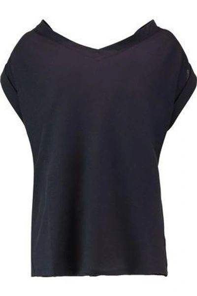 Shop Marni Woman Cutout Draped Cotton-twill Top Midnight Blue