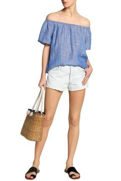 Shop Joie Woman Off-the-shoulder Linen Top Light Denim