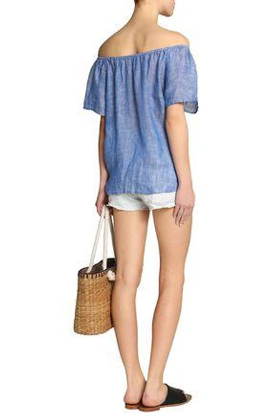 Shop Joie Woman Off-the-shoulder Linen Top Light Denim