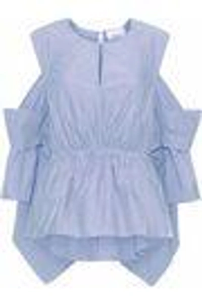 Shop 3.1 Phillip Lim / フィリップ リム Woman Cold-shoulder Striped Cotton-poplin Top Blue