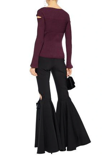 Shop Cushnie Et Ochs Cushnie Woman Cutout Ribbed-knit Top Burgundy