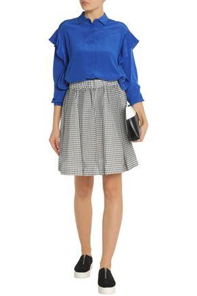 Shop Msgm Woman Ruffle-trimmed Silk Crepe De Chine Shirt Royal Blue