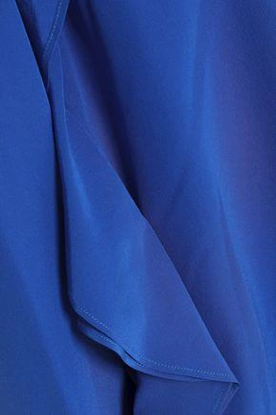Shop Msgm Woman Ruffle-trimmed Silk Crepe De Chine Shirt Royal Blue